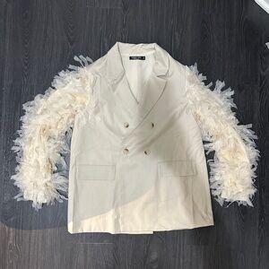SHEIN MOD Tulle Sleeve Double-Breasted oversized Blazer Cream Jacket – Size M